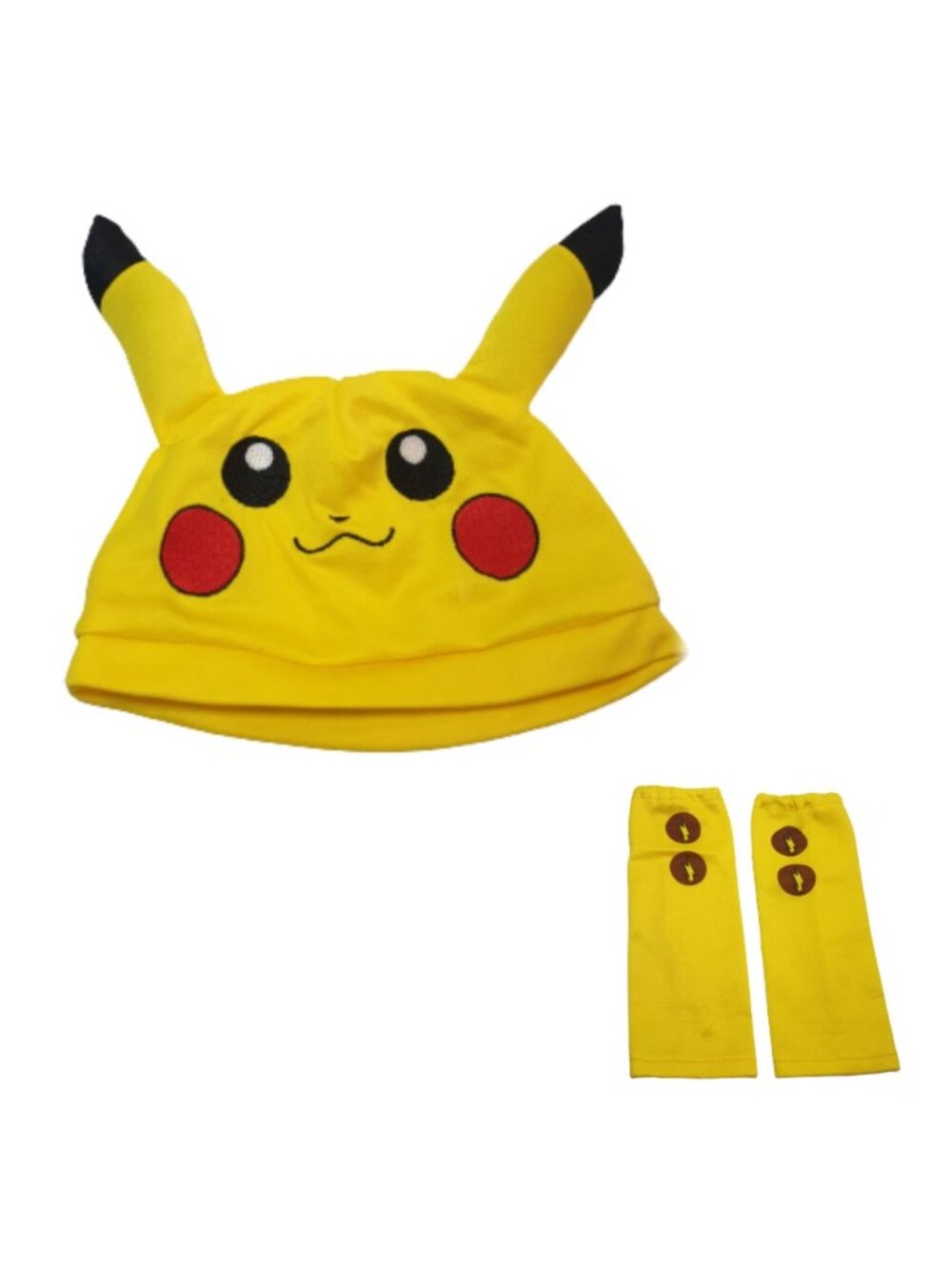 Pokemon Pikachu Costume Accessory Yellow Hat With Ears Matching Arm Warmers